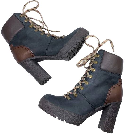 See By Chloe Eileen Lug Sole High Heel Lace Up Suede Leather Ankle Boot Black 36 - Picture 3 of 13